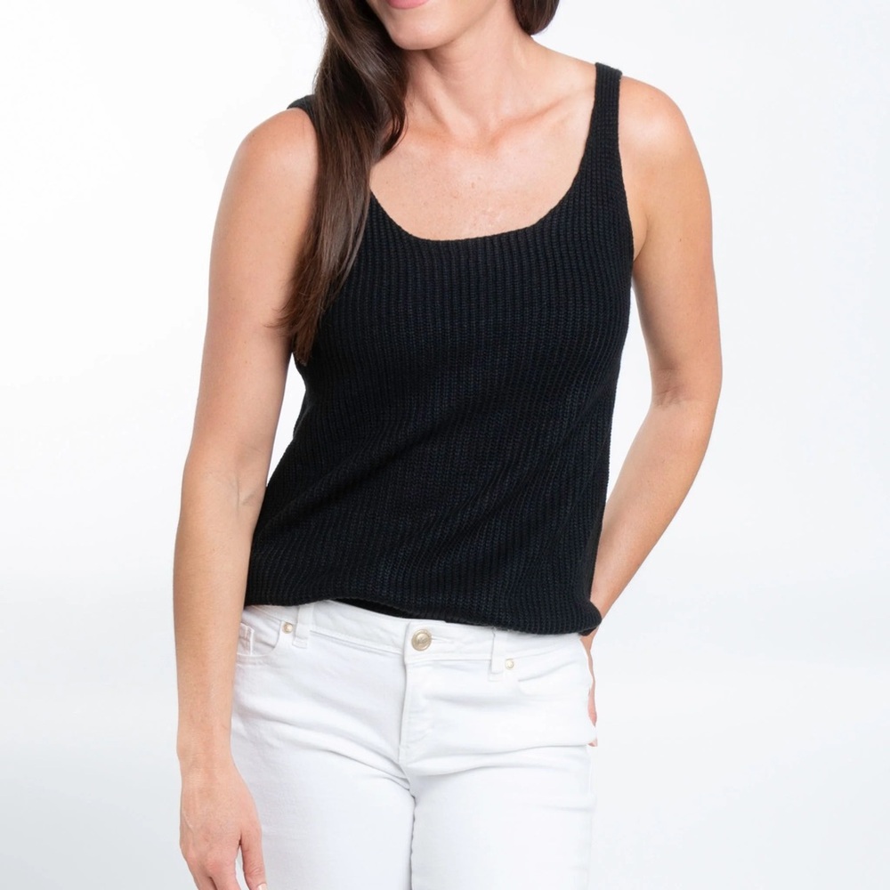 Black Ribbed Knit Sleeveless Tank Top